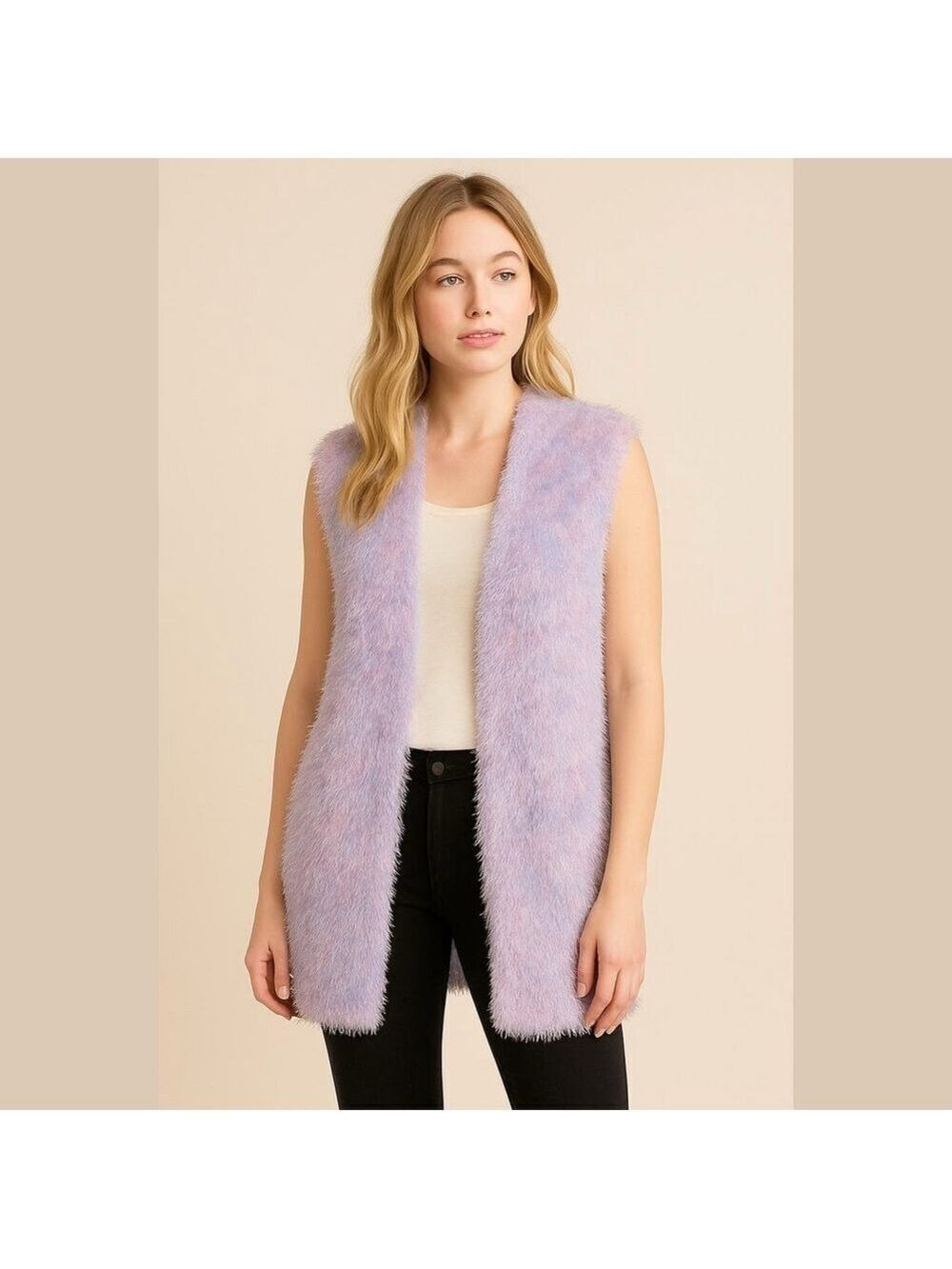 OSFM handmade pastel pink and purple fuzzy open vest cardigan